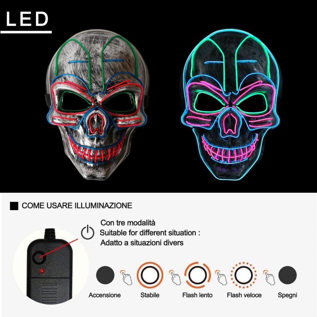 maschere di halloween led teschio