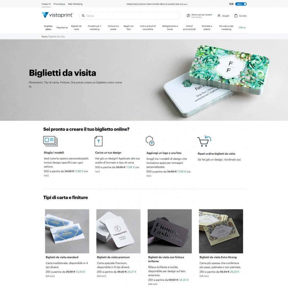 Vistaprint homepage